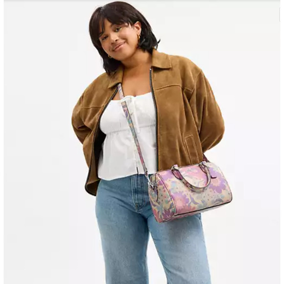 COACH Rowan Satchel Crossbody Floral Print Leather/Ivory + Corner zip Wallet NWT - Picture 3 of 12